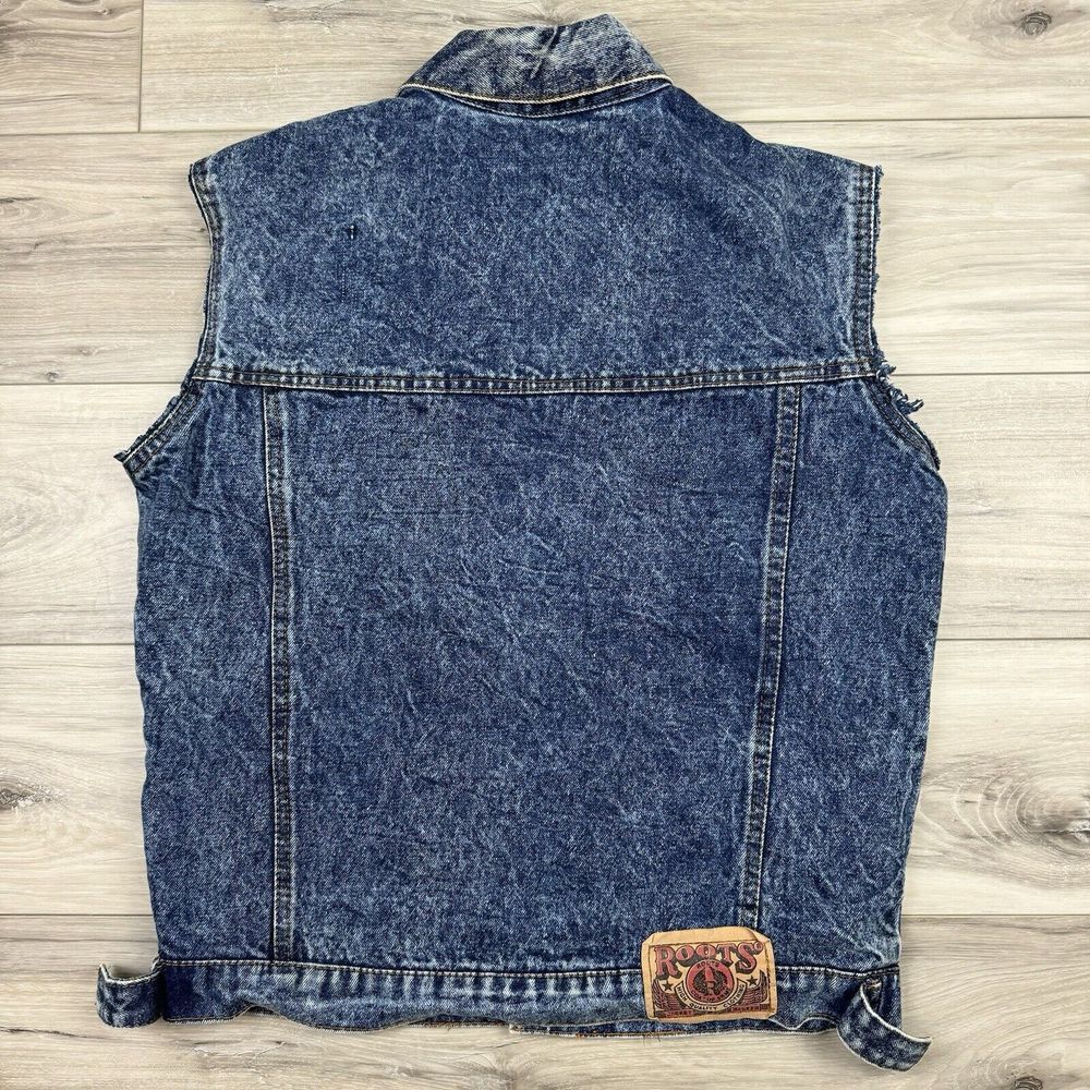 Vintage 80s Roots Denim Cutoff Vest STP Racing Patch Fits Men's Medium Biker‎ - Picture 3 of 5